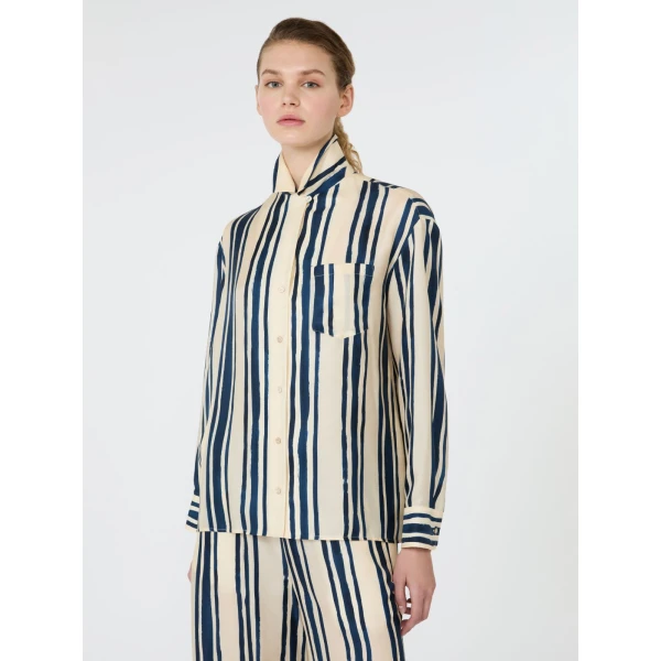 Max Mara Corona Printed Silk Twill Shirt in Navy | Shirts | Coveti
