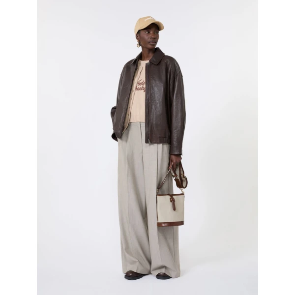 Max Mara Cose Nappa Leather Bomber Jacket in Dark Brown | Leather Jackets | Coveti