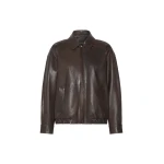 Max Mara Cose Nappa Leather Bomber Jacket in Dark Brown | Leather Jackets | Coveti