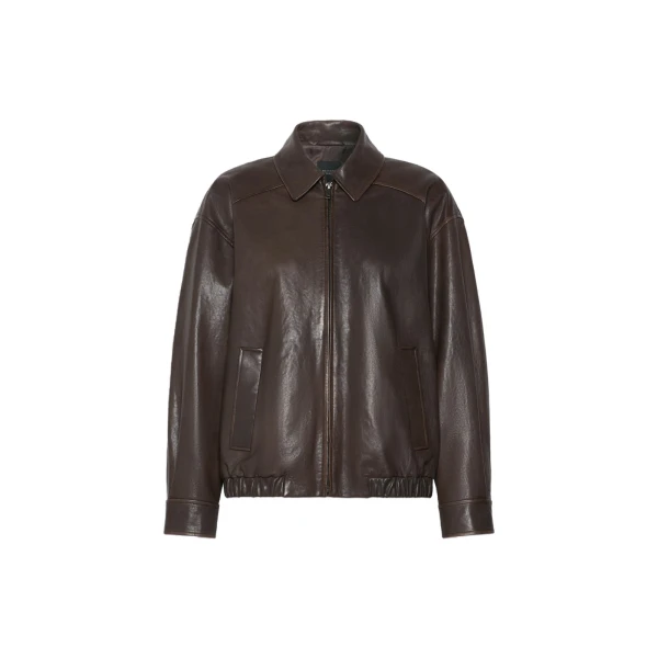 Max Mara Cose Nappa Leather Bomber Jacket in Dark Brown | Leather Jackets | Coveti