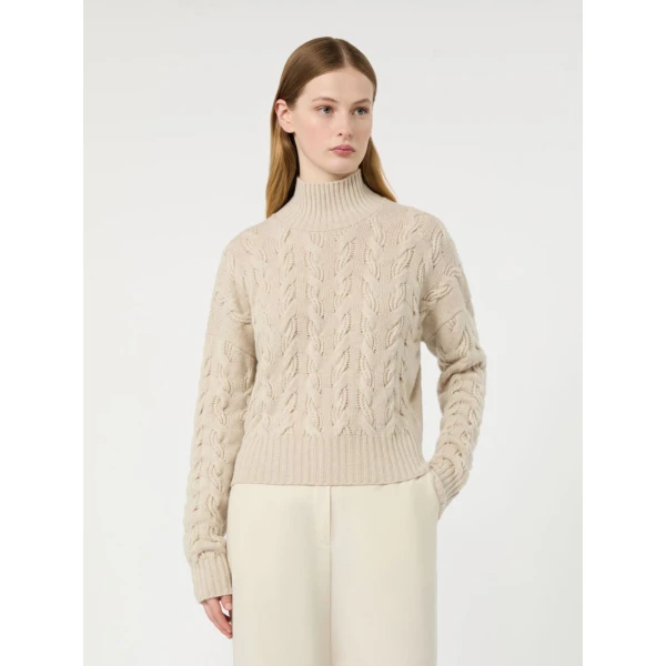 Max Mara Cosmo Wool and Cashmere Cable Sweater in Beige | Sweaters | Coveti