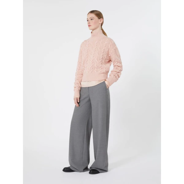 Max Mara Cosmo Wool and Cashmere Cable Sweater in Pink | Sweaters | Coveti