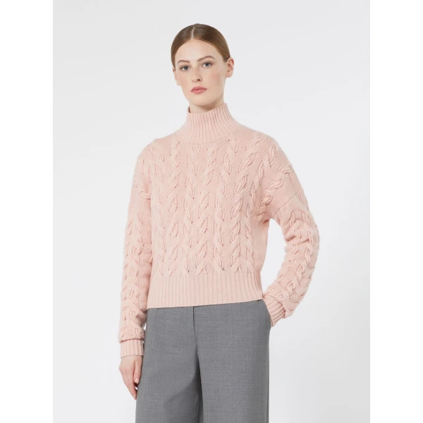 Max Mara Cosmo Wool and Cashmere Cable Sweater in Pink | Sweaters | Coveti