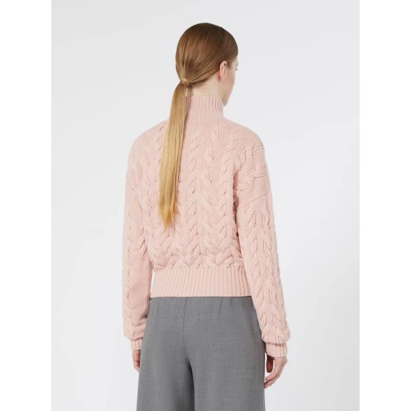 Max Mara Cosmo Wool and Cashmere Cable Sweater in Pink | Sweaters | Coveti