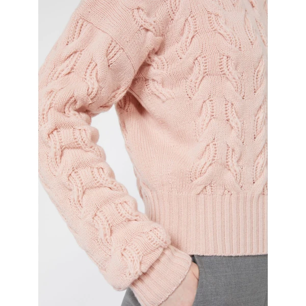 Max Mara Cosmo Wool and Cashmere Cable Sweater in Pink | Sweaters | Coveti