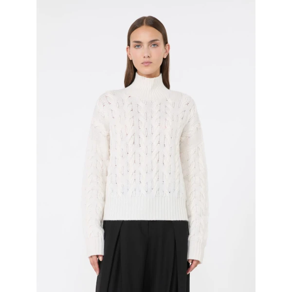 Max Mara Cosmo Wool and Cashmere Cable Sweater in White | Sweaters | Coveti