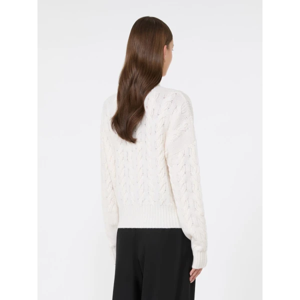 Max Mara Cosmo Wool and Cashmere Cable Sweater in White | Sweaters | Coveti