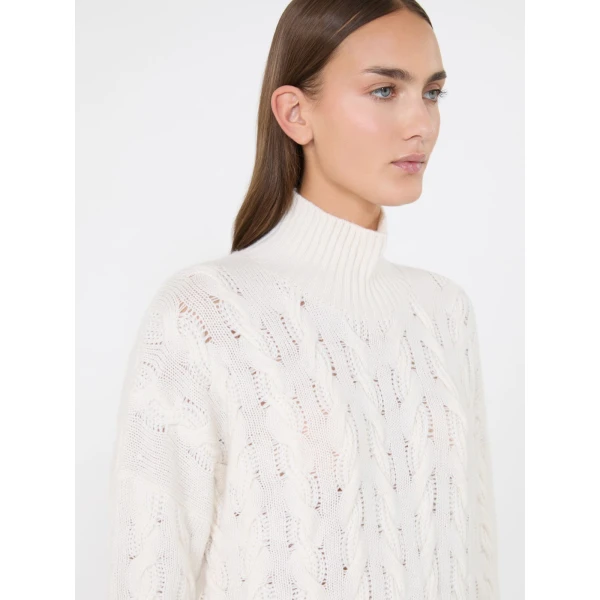 Max Mara Cosmo Wool and Cashmere Cable Sweater in White | Sweaters | Coveti