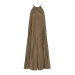 Max Mara Costone Sleeveless Plisse Taffeta Dress in Mud | Maxi Dresses | Coveti