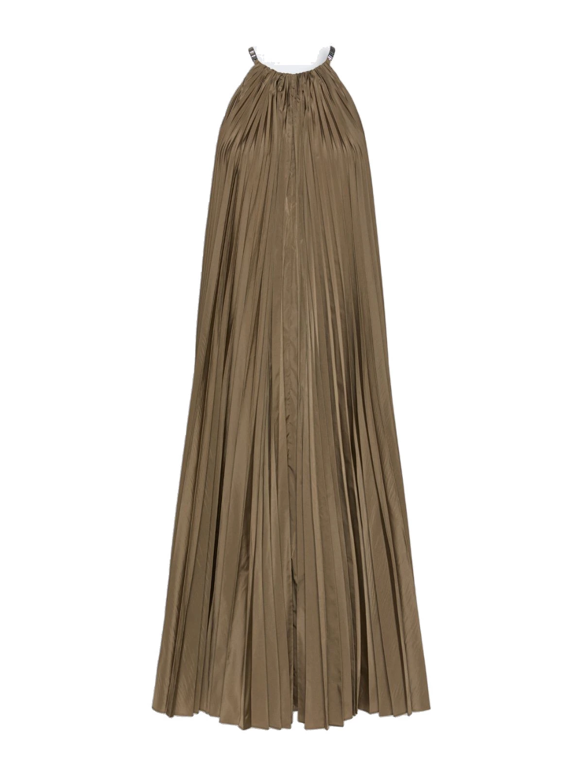 Max Mara Costone Sleeveless Plisse Taffeta Dress in Mud Max Mara Costone Sleeveless Plisse Taffeta Dress in Mud | Maxi Dresses | Coveti