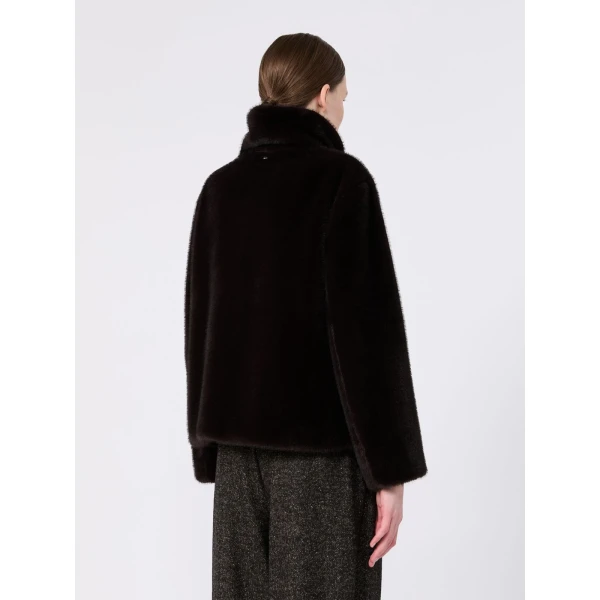 Max Mara Crea Fluffy-Textured Cropped Coat in Dark Brown | Coats | Coveti
