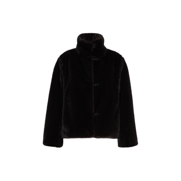 Max Mara Crea Fluffy-Textured Cropped Coat in Dark Brown | Coats | Coveti