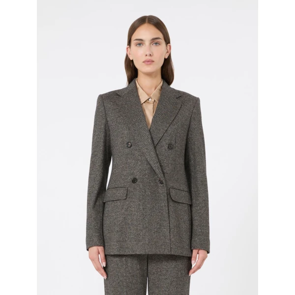 Max Mara Cresta Double-Breasted Jacquard Jersey Blazer in Camel | Blazers | Coveti