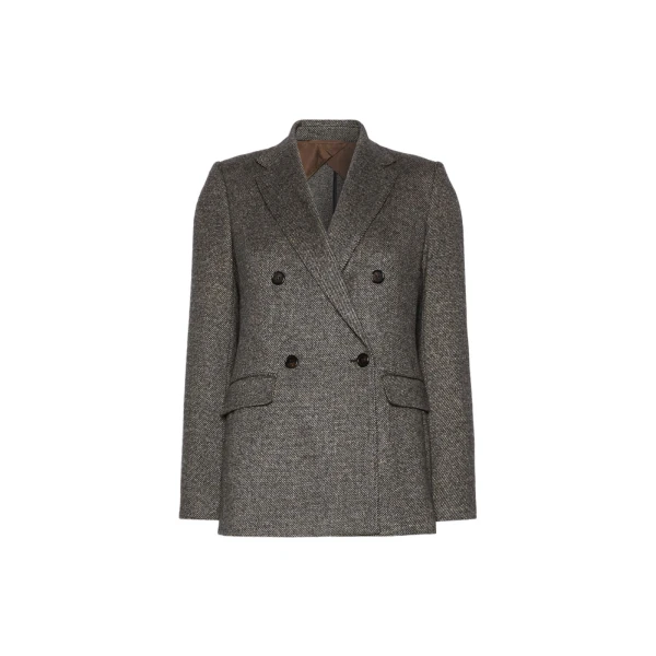 Max Mara Cresta Double-Breasted Jacquard Jersey Blazer in Camel | Blazers | Coveti