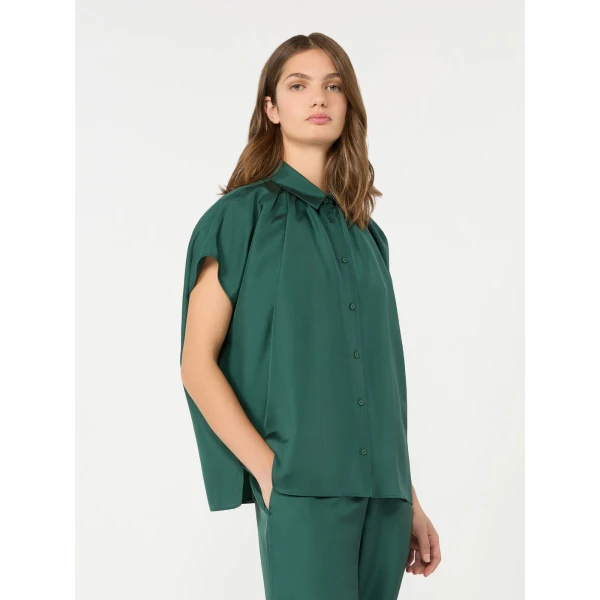 Max Mara Crine Sleeveless Habotai Silk Shirt in Dark Green | Shirts | Coveti