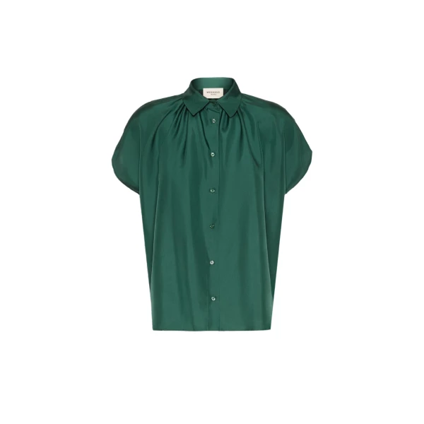 Crine Sleeveless Habotai Silk Shirt in Dark Green