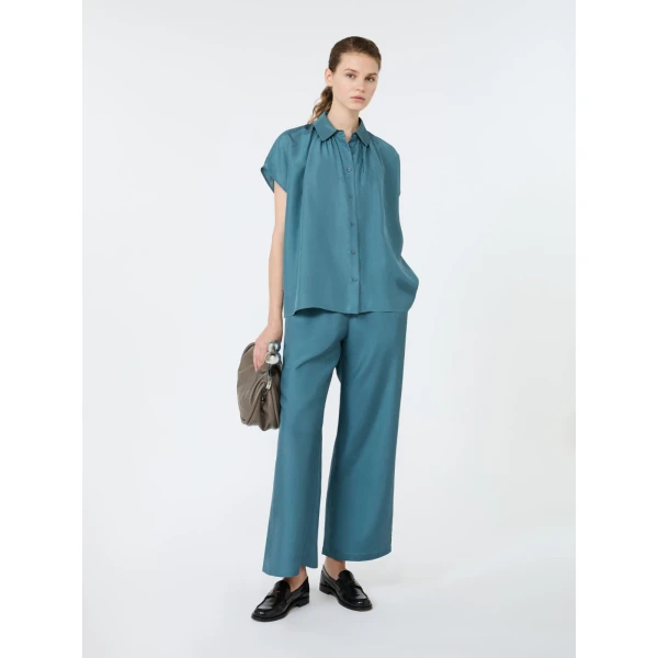 Max Mara Crine Sleeveless Habotai Silk Shirt in Light Blue | Shirts | Coveti
