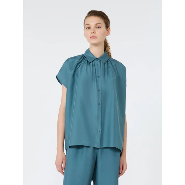 Max Mara Crine Sleeveless Habotai Silk Shirt in Light Blue | Shirts | Coveti