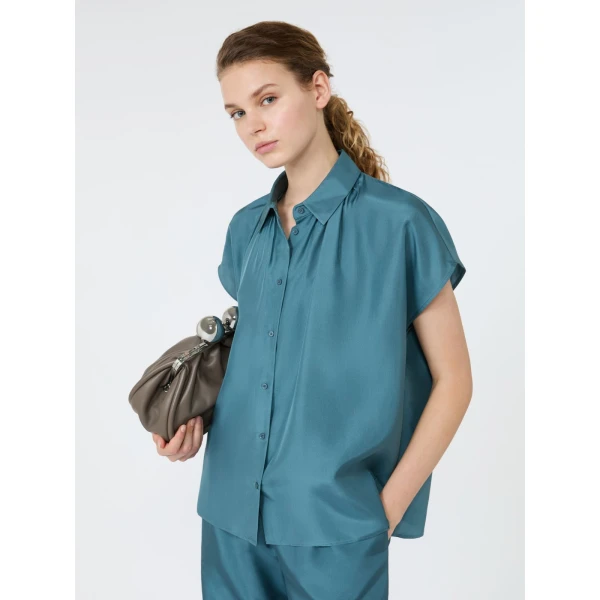 Max Mara Crine Sleeveless Habotai Silk Shirt in Light Blue | Shirts | Coveti