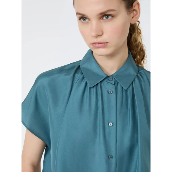 Max Mara Crine Sleeveless Habotai Silk Shirt in Light Blue | Shirts | Coveti