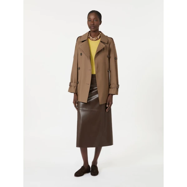 Max Mara Crisma Coated Jersey Midi Skirt in Dark Brown | Pencil Skirts | Coveti