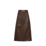 Max Mara Crisma Coated Jersey Midi Skirt in Dark Brown | Pencil Skirts | Coveti