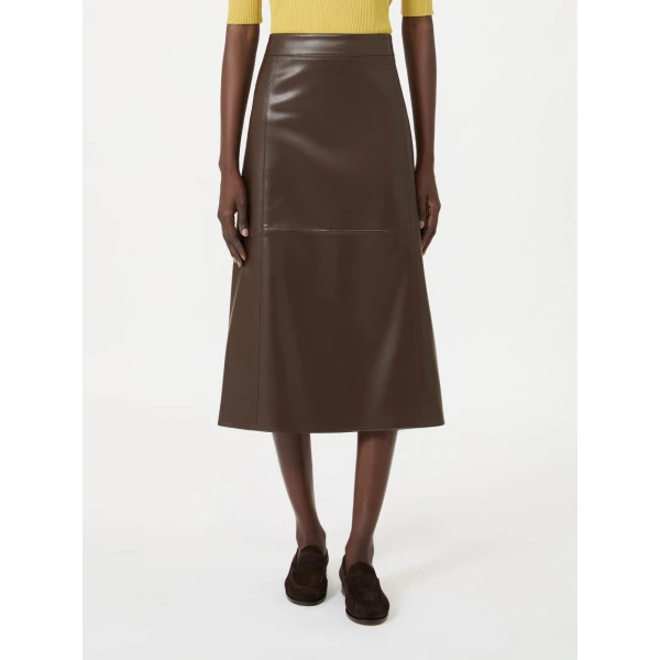 Max Mara Crisma Coated Jersey Midi Skirt in Dark Brown | Pencil Skirts | Coveti
