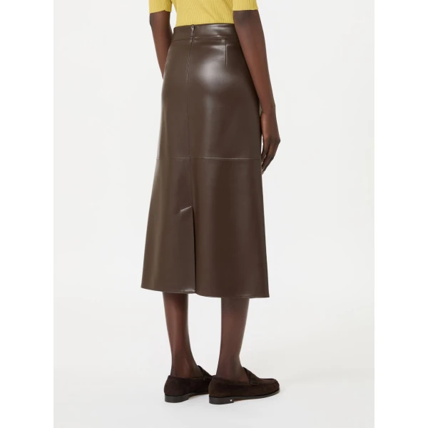 Max Mara Crisma Coated Jersey Midi Skirt in Dark Brown | Pencil Skirts | Coveti