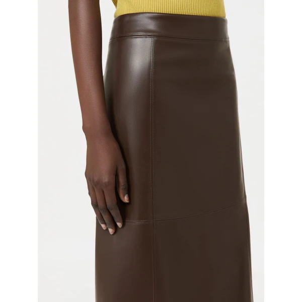 Max Mara Crisma Coated Jersey Midi Skirt in Dark Brown | Pencil Skirts | Coveti