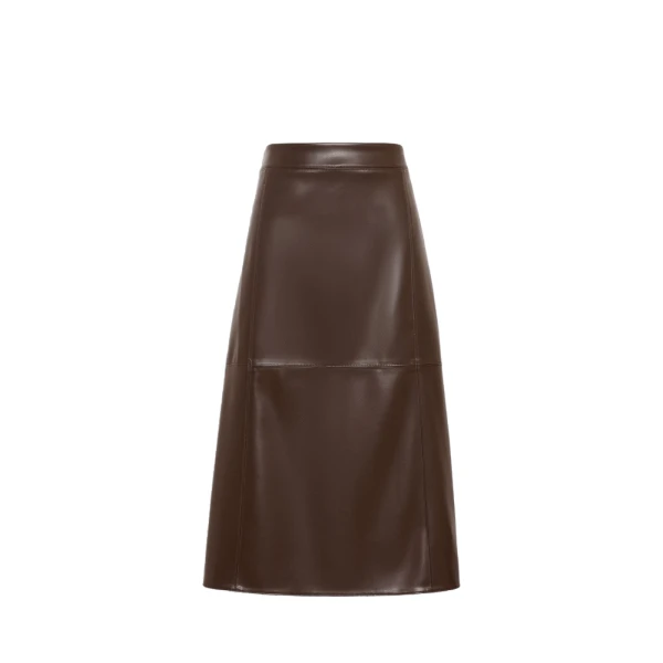 Crisma Coated Jersey Midi Skirt in Dark Brown