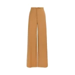 Max Mara Crisma Woollen Cloth Drawstring Trousers in Caramel | Wide leg pants | Coveti