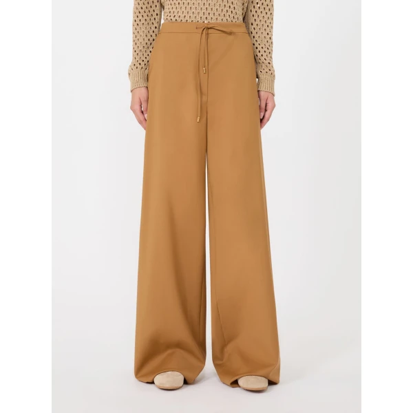 Max Mara Crisma Woollen Cloth Drawstring Trousers in Caramel | Wide leg pants | Coveti