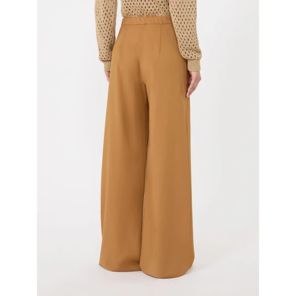 Max Mara Crisma Woollen Cloth Drawstring Trousers in Caramel | Wide leg pants | Coveti