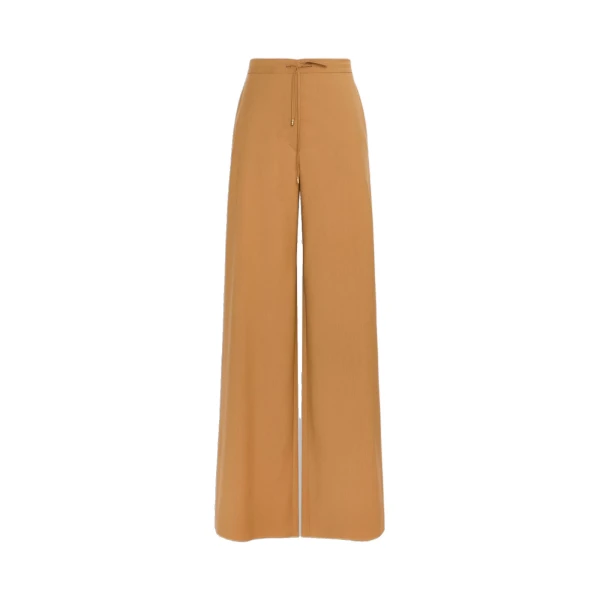 Max Mara Crisma Woollen Cloth Drawstring Trousers in Caramel | Wide leg pants | Coveti