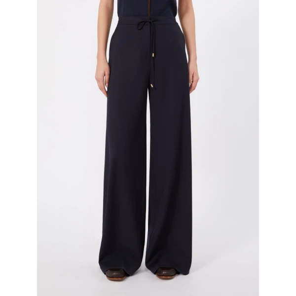 Max Mara Crisma Woollen Cloth Drawstring Trousers in Navy | Wide leg pants | Coveti