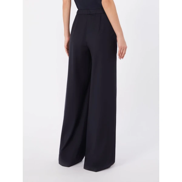 Max Mara Crisma Woollen Cloth Drawstring Trousers in Navy | Wide leg pants | Coveti