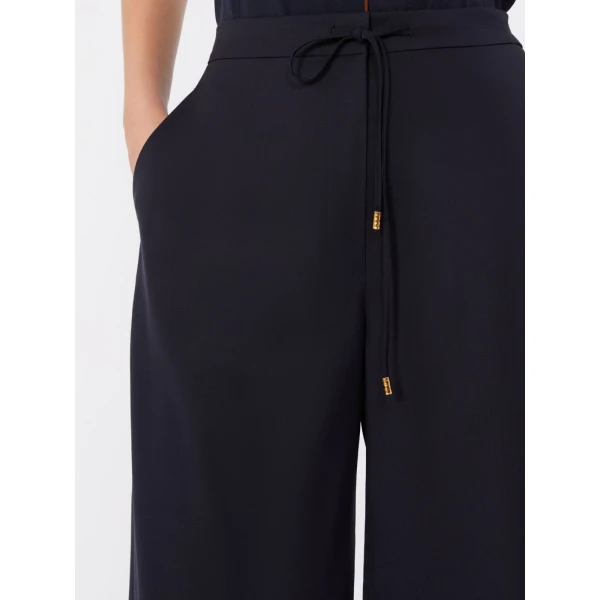 Max Mara Crisma Woollen Cloth Drawstring Trousers in Navy | Wide leg pants | Coveti