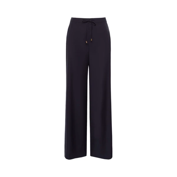 Max Mara Crisma Woollen Cloth Drawstring Trousers in Navy | Wide leg pants | Coveti