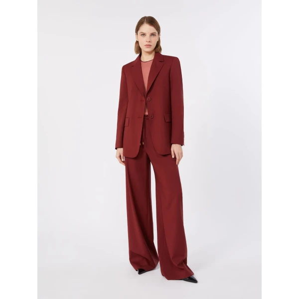 Max Mara Crisma Woollen Cloth Drawstring Trousers in Ruby | Wide leg pants | Coveti