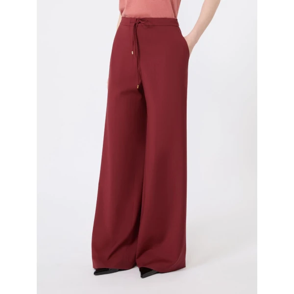 Max Mara Crisma Woollen Cloth Drawstring Trousers in Ruby | Wide leg pants | Coveti