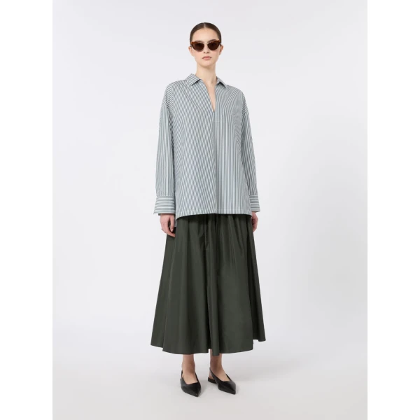 Max Mara Cristel Cotton Poplin Polo Blouse in Dark Green | Blouse | Coveti