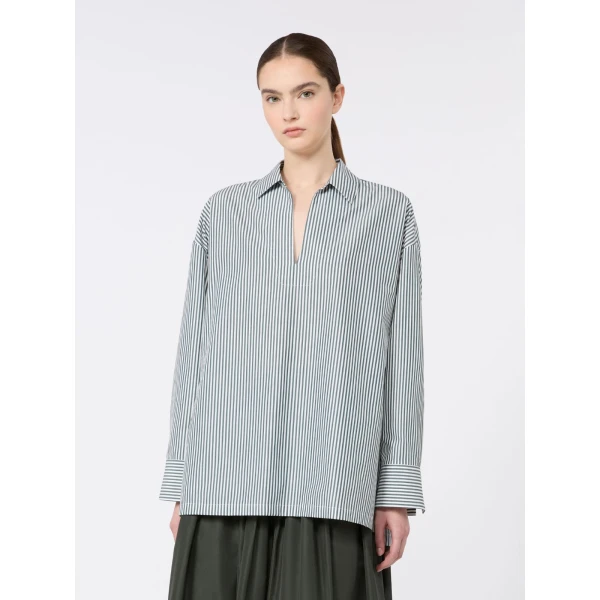 Max Mara Cristel Cotton Poplin Polo Blouse in Dark Green | Blouse | Coveti