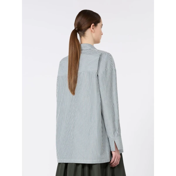 Max Mara Cristel Cotton Poplin Polo Blouse in Dark Green | Blouse | Coveti