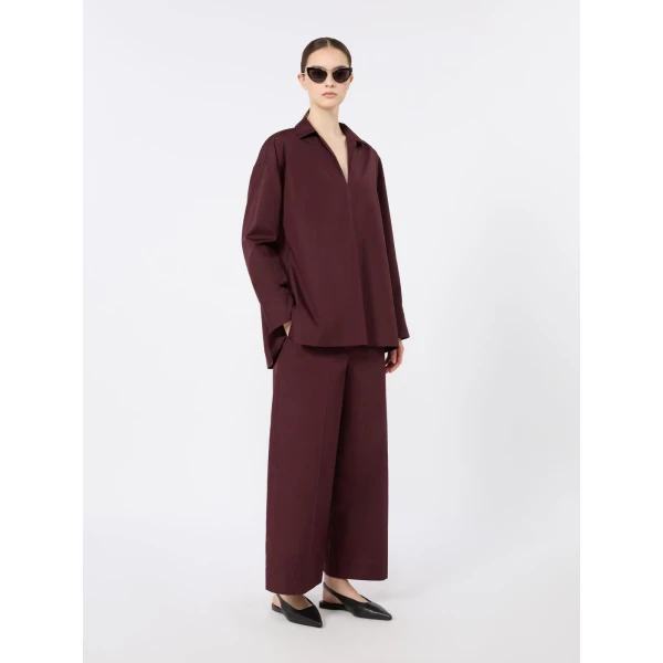 Max Mara Cristel Cotton Poplin Polo Blouse in Dark Red | Blouse | Coveti