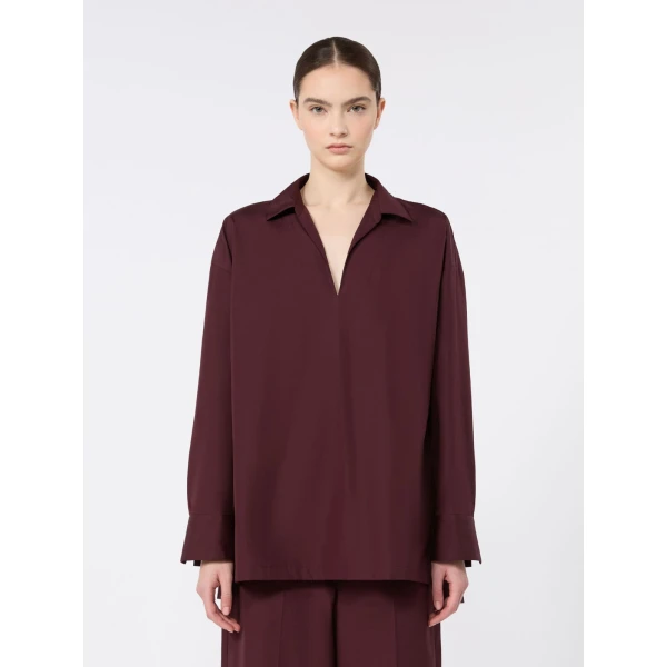 Max Mara Cristel Cotton Poplin Polo Blouse in Dark Red | Blouse | Coveti