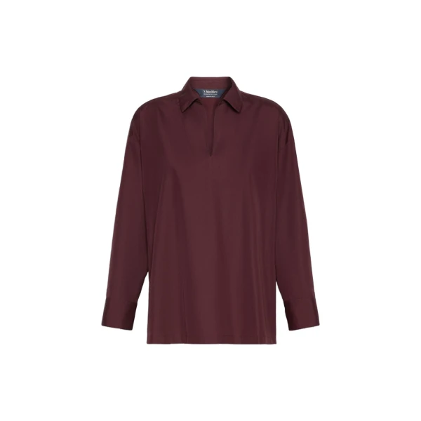 Max Mara Cristel Cotton Poplin Polo Blouse in Dark Red | Blouse | Coveti