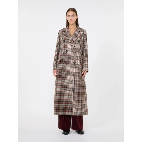 Max Mara Cristina Chequered Double Wool Coat in Ultramarine | Wool Coat | Coveti