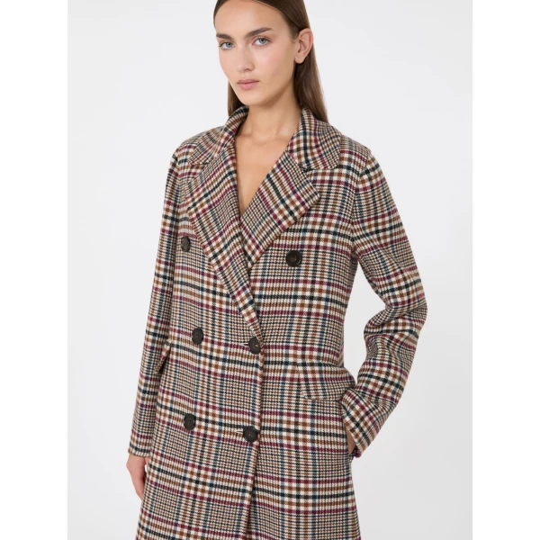 Max Mara Cristina Chequered Double Wool Coat in Ultramarine | Wool Coat | Coveti