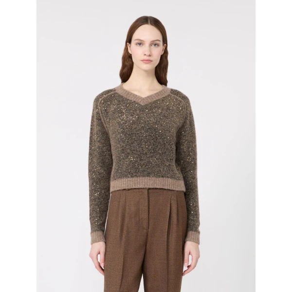 Max Mara Cropped Alpaca-Blend Sequin Jumper in Marron Glace | Sweaters | Coveti