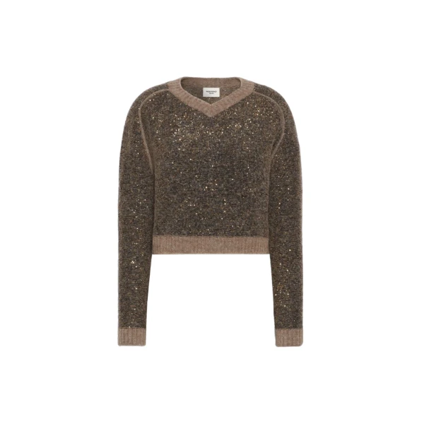 Max Mara Cropped Alpaca-Blend Sequin Jumper in Marron Glace | Sweaters | Coveti
